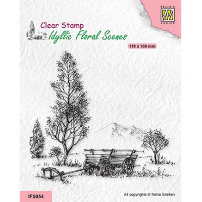 Nellies Choice Clear Stamp - Meadow With Cart